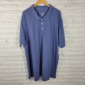 King Size Mens Shirt 4XL Polo Short Sleeve Blue Cotton Blend Casual BLU141E